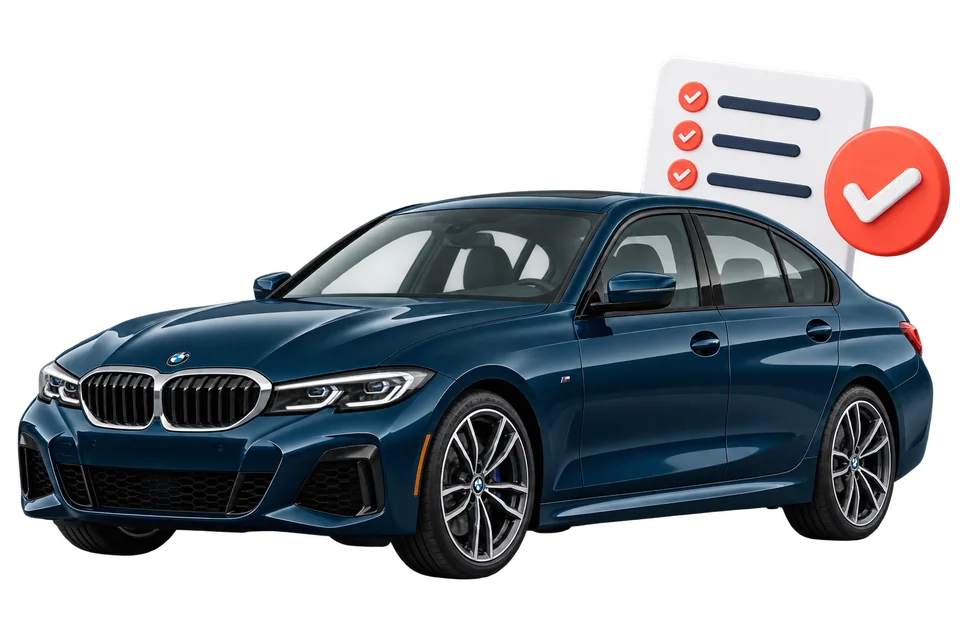 Ilustracija BMW-a i popisa za provjeru